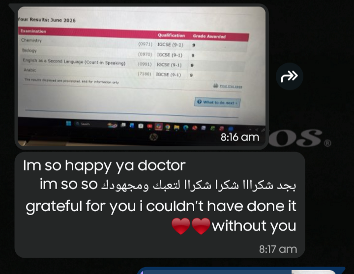 Mariam Ahmed achieved Grade 9 in Biology